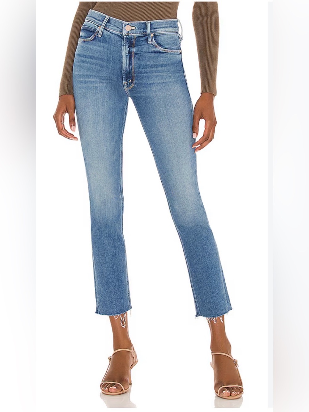 MOTHER Mid Rise Dazzler Ankle Fray Jeans Riding the Cliffside Size 25